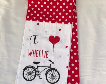 Kitchen Towel Scarf - Bicycle on Large Dots