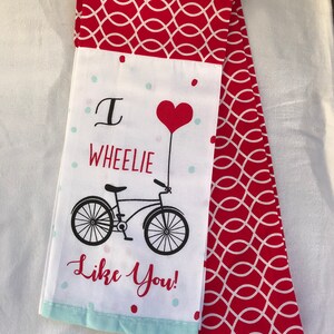 Kitchen Towel Scarf - Bicycle on Red Waves