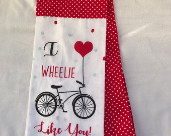 Kitchen Towel Scarf - Bicycle on Medium Dots