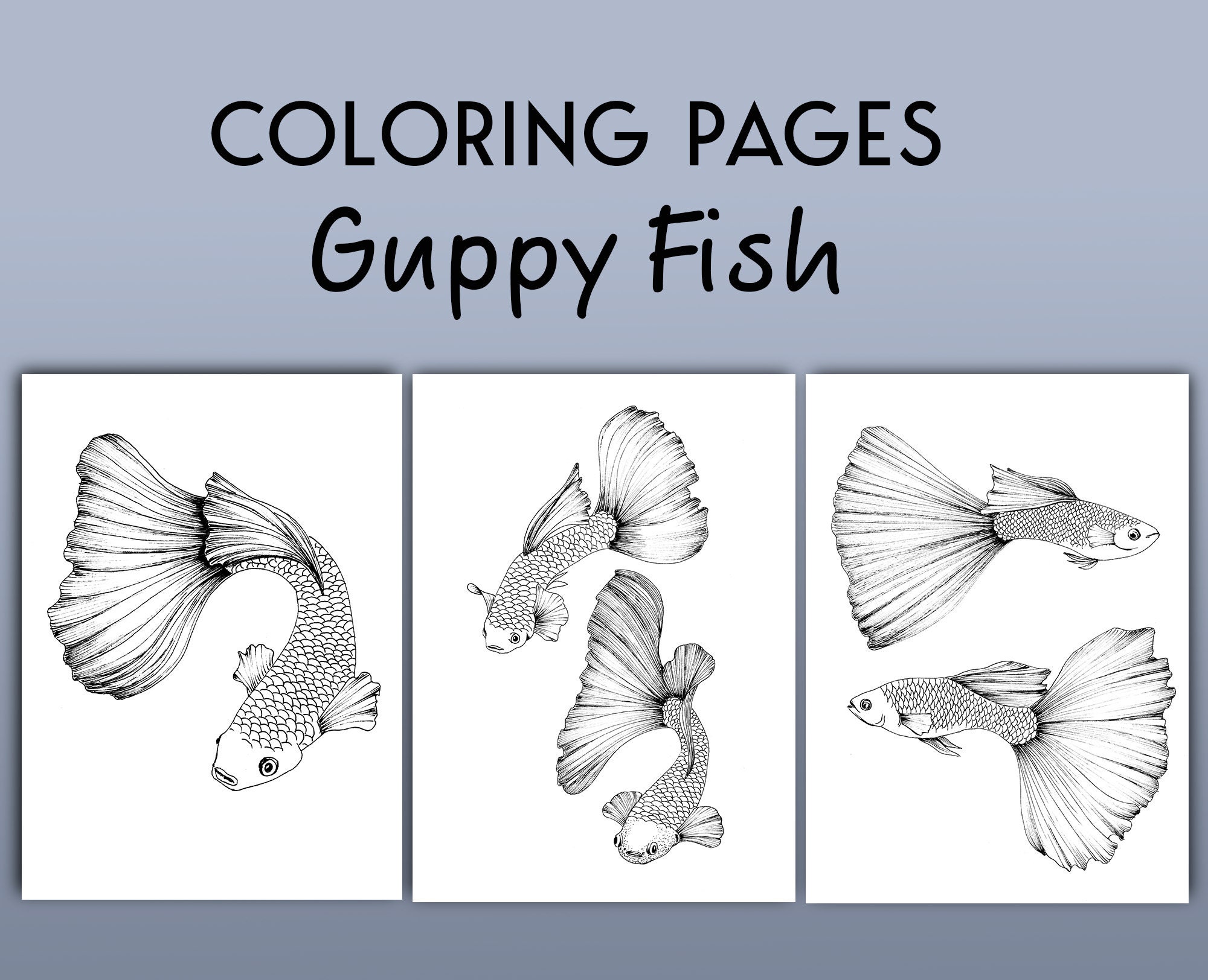 Coloring page guppy Fish | Etsy