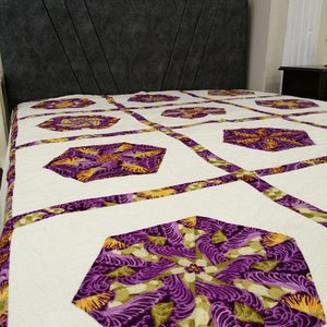 Kaleidoscope Queen Size Patchwork Quilt 90&quot; X 80&quot;