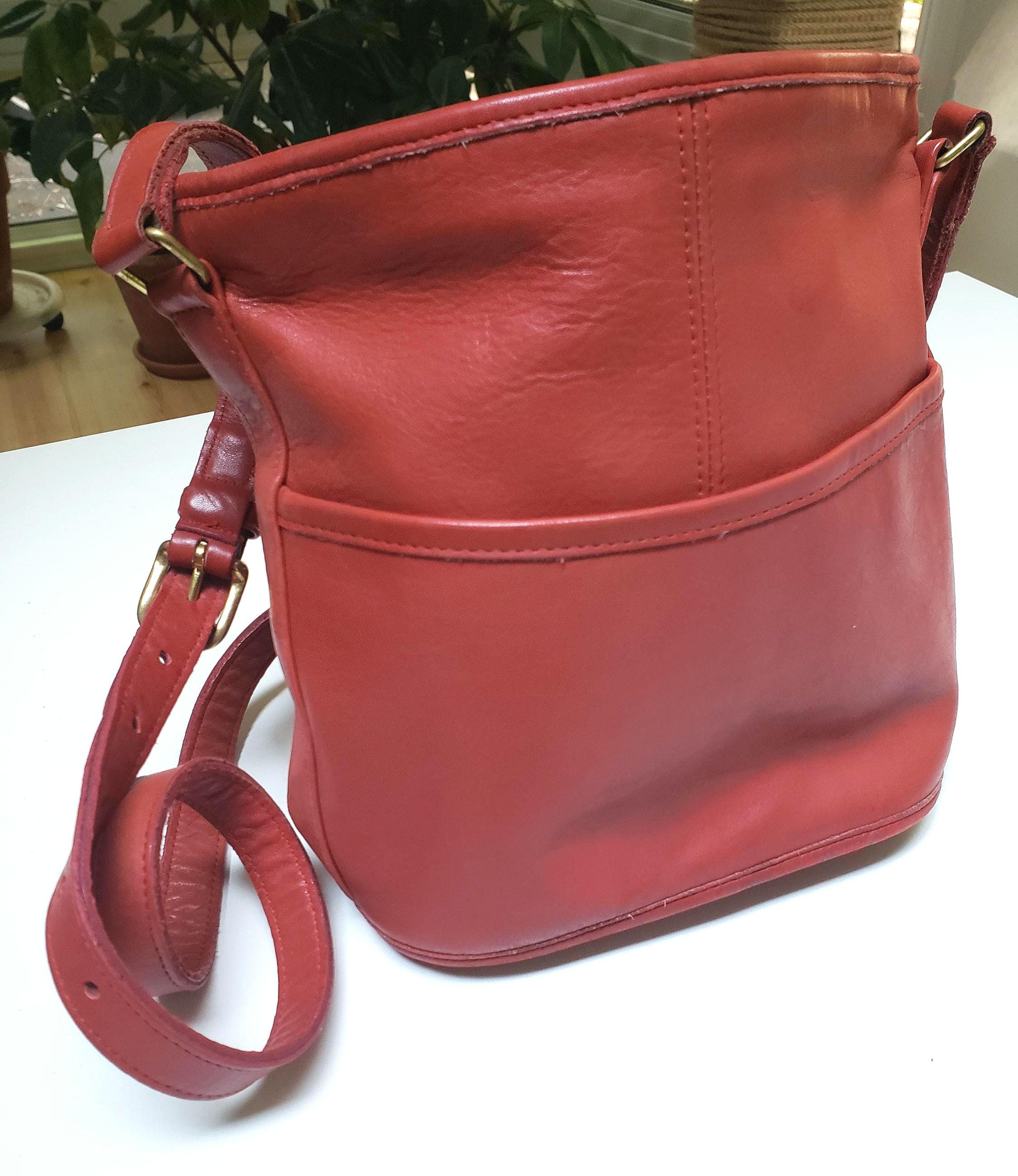 Vintage Coach Red Leather Bucket Bag - Etsy