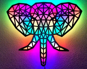 Sound Reactive Elephant Head Sacred Geometry LED Wall Art