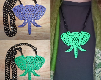 3D Printed Elephant Pendant Low Poly Geometric Light Weight Necklace