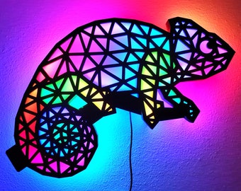 Sound Reactive Chameleon Sacred Geometry LED Wall Art