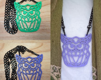 3D Printed Owl Pendant Low Poly Geometric Light Weight Necklace