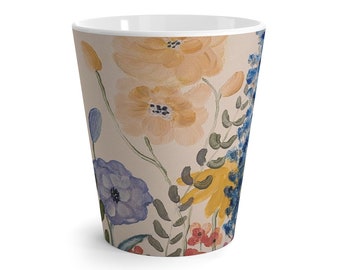 Floral Ceramic Latte Mug, Original Design, 12oz