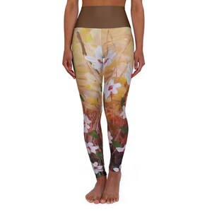 High Waisted Yoga Leggings, Floral Leggings, Original Design, 100% Polyester, Skinny Fit, Workout, Comfortable, Stylish, Made in USA