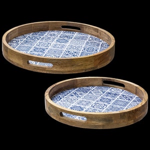 Willow and Moore Handmade Moroccan Nesting Serving Trays with Handles for Coffee Tables and Ottomans.