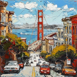 San Francisco Ölgemälde, pastose Malerei, Kalifornien, Wohnkultur, Wandkunst, personalisiertes Geschenk