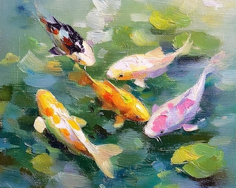Koi Fish oil Painting, Home decor, impasto, Wall art