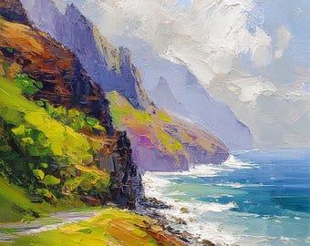 Na Pali Coast oil Painting, impasto, Hawaii, Home decor, Wall Art, Personalized Gift