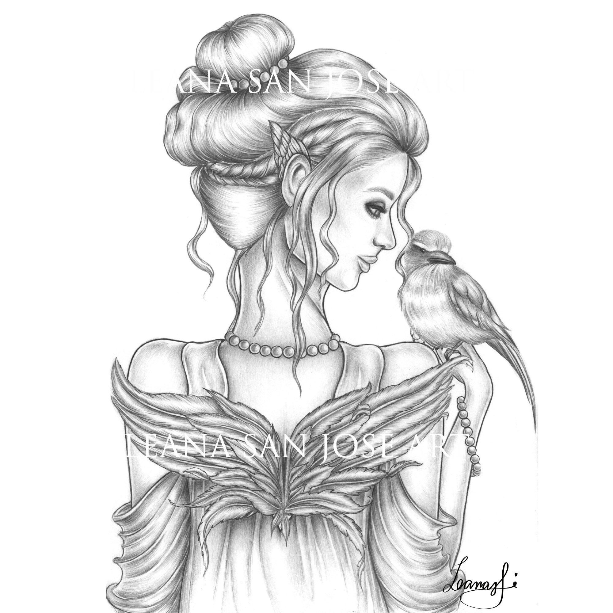 Veronica coloring page for adults grayscale coloring fairy | Etsy