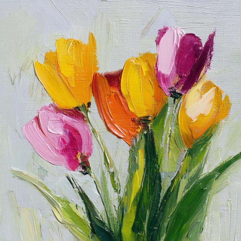 Tulips Oil Painting, Impasto, Home Decor, Wall Art, Original Painting ...