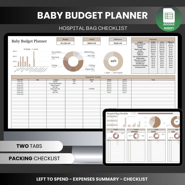 Easy-to-Use Baby Budget Planner & Hospital Bag Checklist Bundle