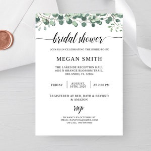 Eucalyptus Bridal Shower Invitation: Greenery Template (Instant Download)