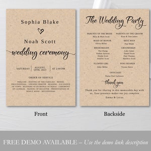 Rustic Wedding Program Template: Editable Ceremony Order (Digital Download) image 2