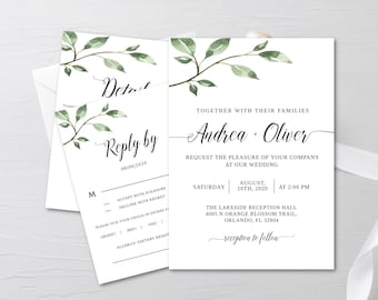 Greenery Wedding Invitation Suite | Editable Template | Instant Download | Printable Wedding Invite Set