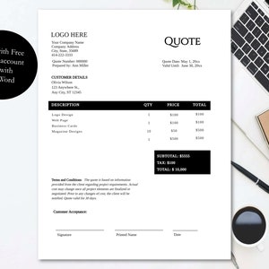 Quote Template, Quote Estimate, Quote Form, Job Quote, Job Proposal, Quotation Form, Business Form, Instant Download, MS Word, Google Docs
