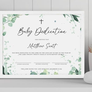 Certificado de Bautismo (Plantilla de Dedicación de Bebé) Imprimible, Descarga Instantánea, Regalo de Bautismo, Bautizo de Bebé Editable
