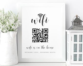 Guest Room Wifi Sign Printable: QR Code Template (Digital Download)