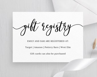 Gift Registry Card Template, Wedding Invitation Enclosure, Invite Insert,  Bridal Shower Registry, Wedding Editable Printable PPW16 MAE 