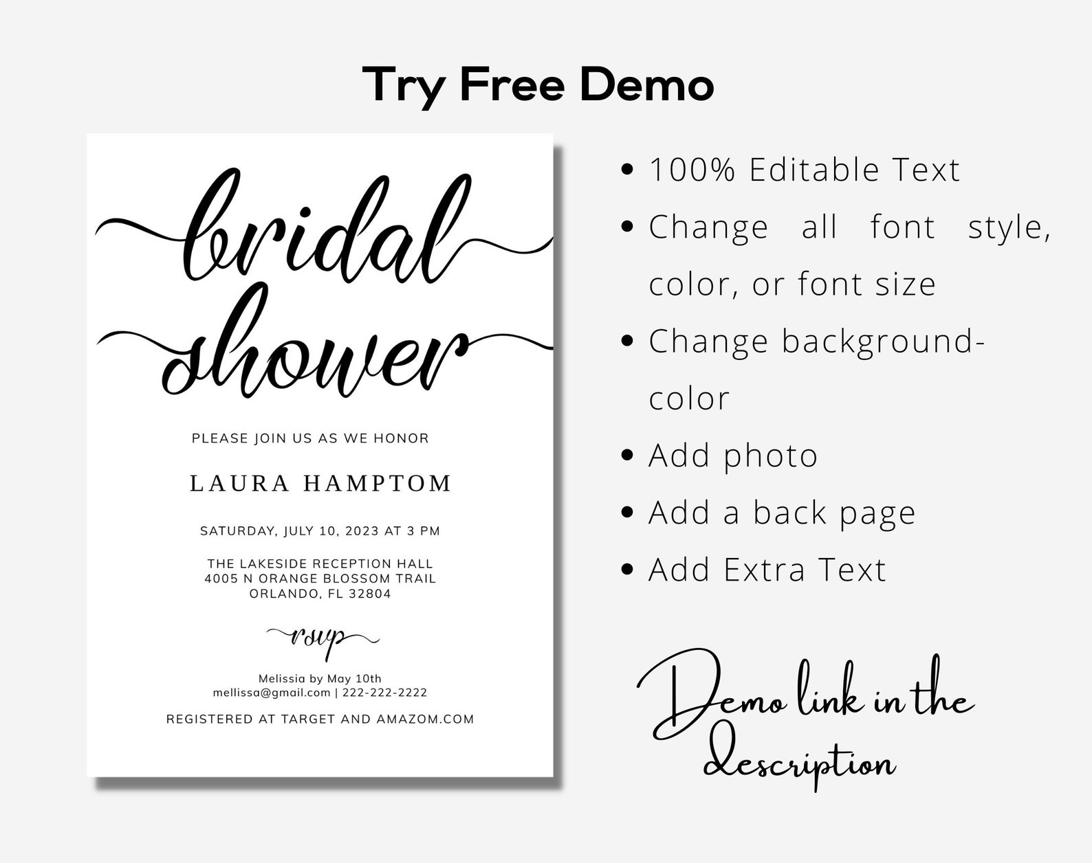 Printable Bridal Shower Invitation Template Digital Download Etsy