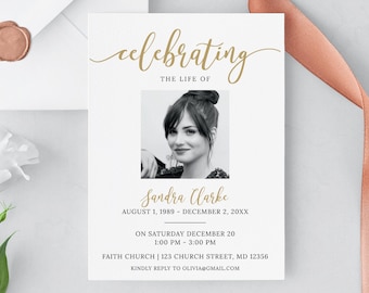 Celebration of Life Template, Funeral Invite, Editable Template, Memorial Invitation Printable, Instant Download
