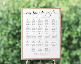 Alphabetical Wedding Seating Chart Template: Modern Calligraphy (Instant Download)