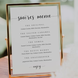 S&#39;mores Wedding Menu Sign Editable Template Digital Download, Printable S&#39;mores Bar Party Station Signage, Personalized Graphic Sayings, DIY
