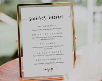 S'mores Wedding Menu Sign, Editable Party Station (Digital Download)