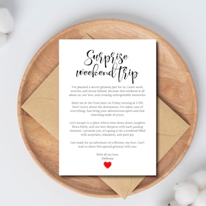 Surprise Weekend Retreat Itinerary Anniversary Birthday Graduation Engagement Retirement Gift Certificate Customizable Instant Download