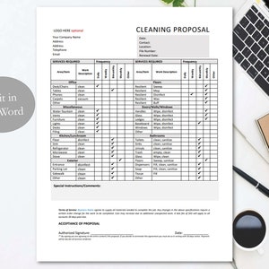 Cleaning Service Proposal, Cleaning Proposal Template, Business Cleaning Service, Cleaning Estimate, Cleaners Estimate, MS Word Template