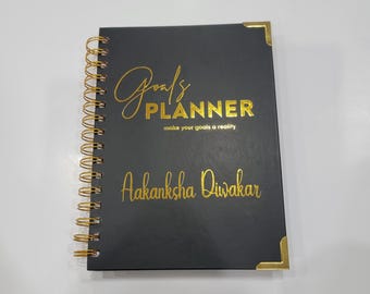 Planner, Undated Monthly Weekly Goal Journal, Personalized Spiral Bound A5