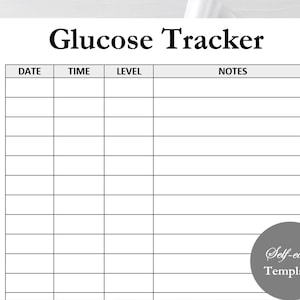 Glucose Tracker Log, Blood Sugar Tracker, Printable Blood Glucose Log, Diabetes Printable, Google Docs, Ms Word, glucose monitor, Digital