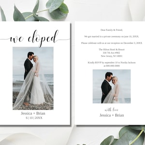 Elopement Announcement Invitation, Intimate Wedding Reception Party Invitation, We Eloped, Minimalist, Editable Template, Reception Invite