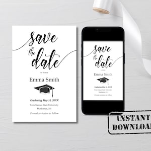 Cute Graduation Save The Date, SMS Class of 2025 Graduation Party Save The Date, She did it Graduation Announcement, Digital Download, Sage