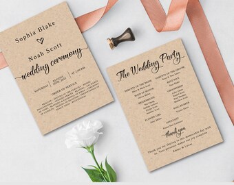 Rustic Wedding Program Template: Editable Ceremony Order (Digital Download)