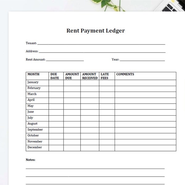 Rent Payment Ledger, Rent Payment Tracker, Rental Payments Record, Monthly Rent, Tenant Rental, Payment Log, Fillable, Google Docs, Ms Word