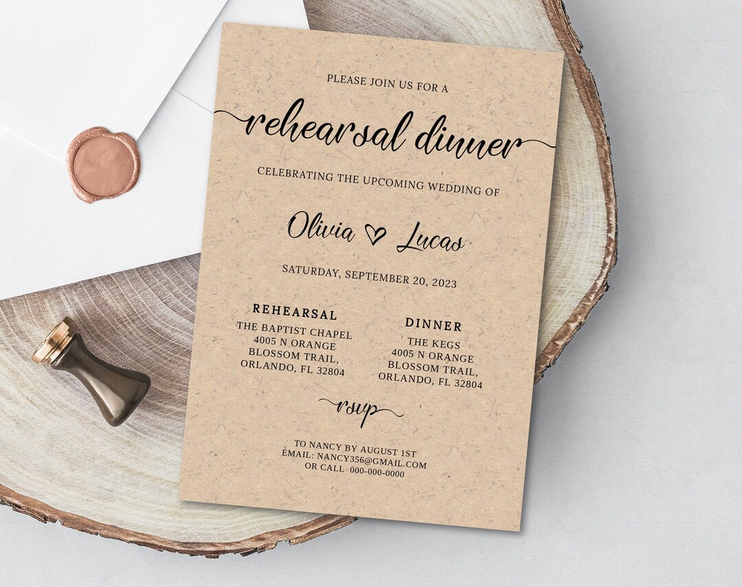 Rustic Rehearsal Dinner Calligraphy Invitation Template (instant ...