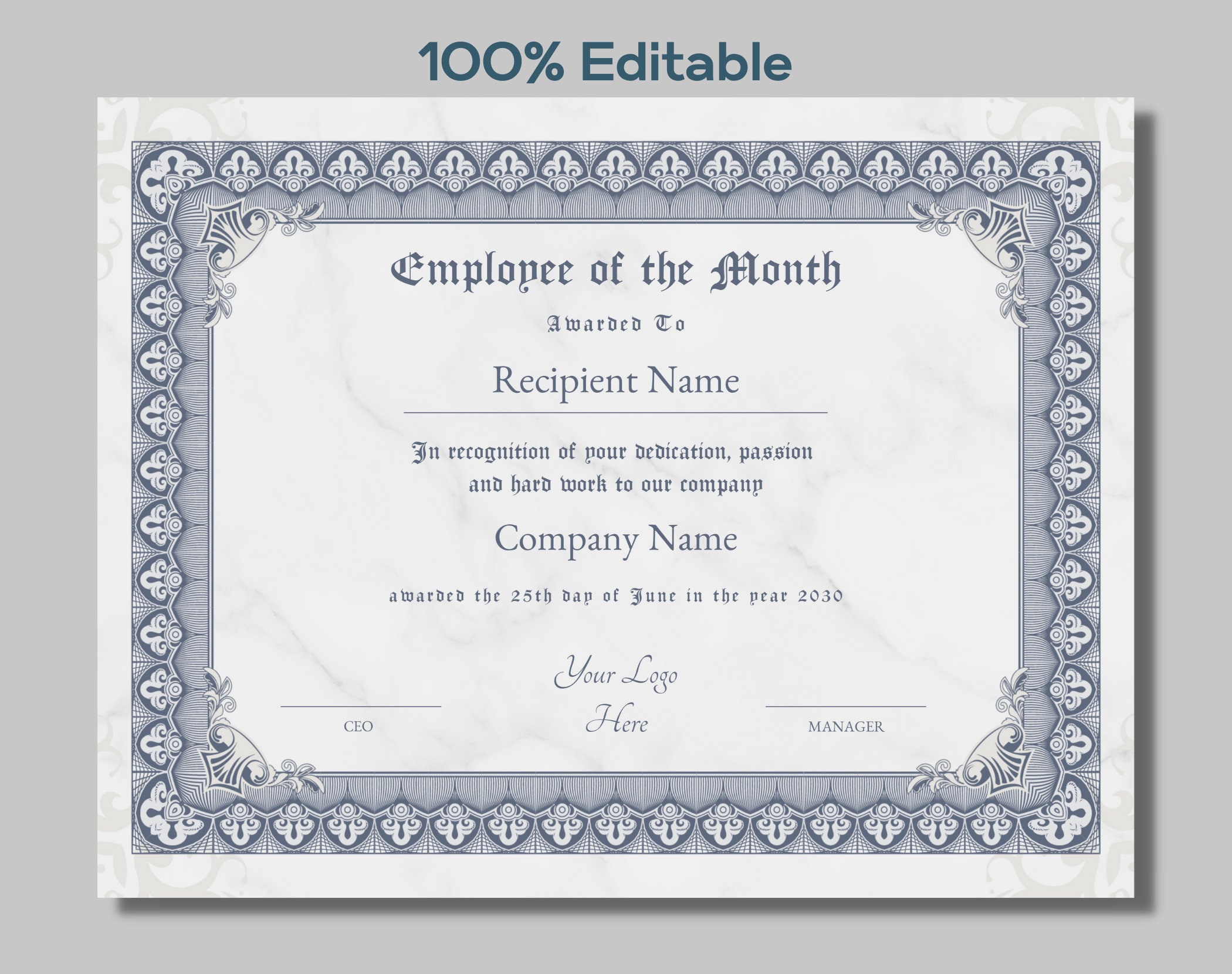Employee of the Month Editable Printable Template Employee of - Etsy ...