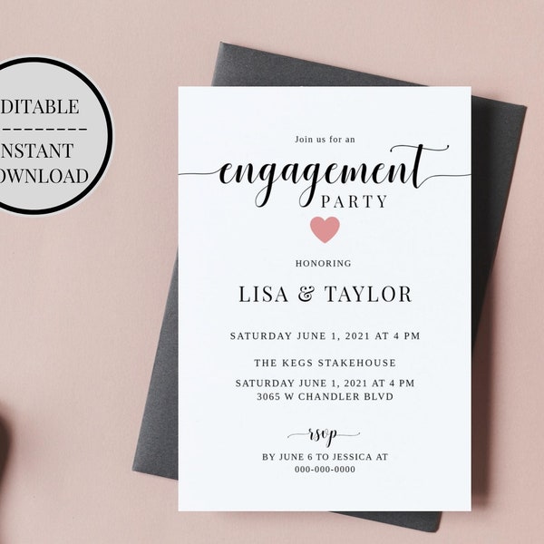 Classic Engagement Party Invitation Template, Elegant Engagement Party Invite, Printable, Editable, INSTANT Download