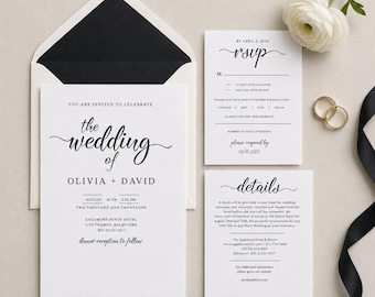 Elegant Wedding Invitation Suite Template (Digital Download, Editable RSVP & Details Cards)