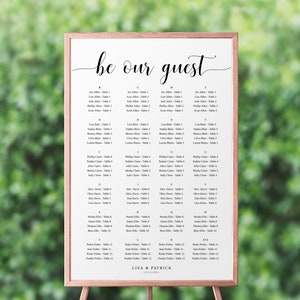 Modern Calligraphy Wedding Seating Chart Template: Alphabetical, Editable (Instant Download)