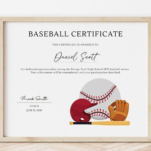 Editable Baseball Award Certificate: End of Season (Instant Download)