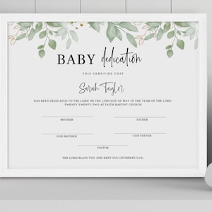 Plantilla moderna de certificado de dedicación para bebé, certificado de bautismo sencillo, descarga instantánea, regalo de bautismo, certificado de bautizo editable