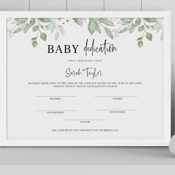Modern Baby Dedication Certificate Template, Simple Baptism Certificate, Instant Download, Baptism Gift, Editable Christening Baptismal