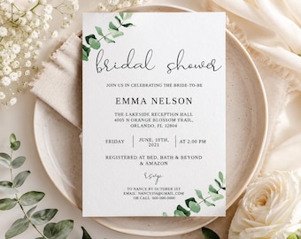 Eucalyptus Bridal Shower Invitation Template: Greenery Wedding Shower (Digital Download)