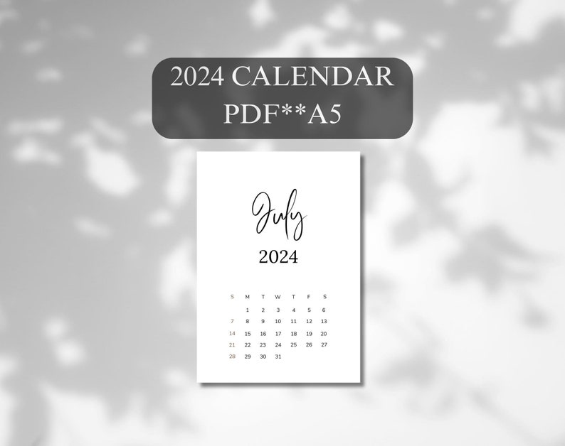 2024 Calendar Printable A5 Simple Mini Monthly Calendar 2024 Minimalist