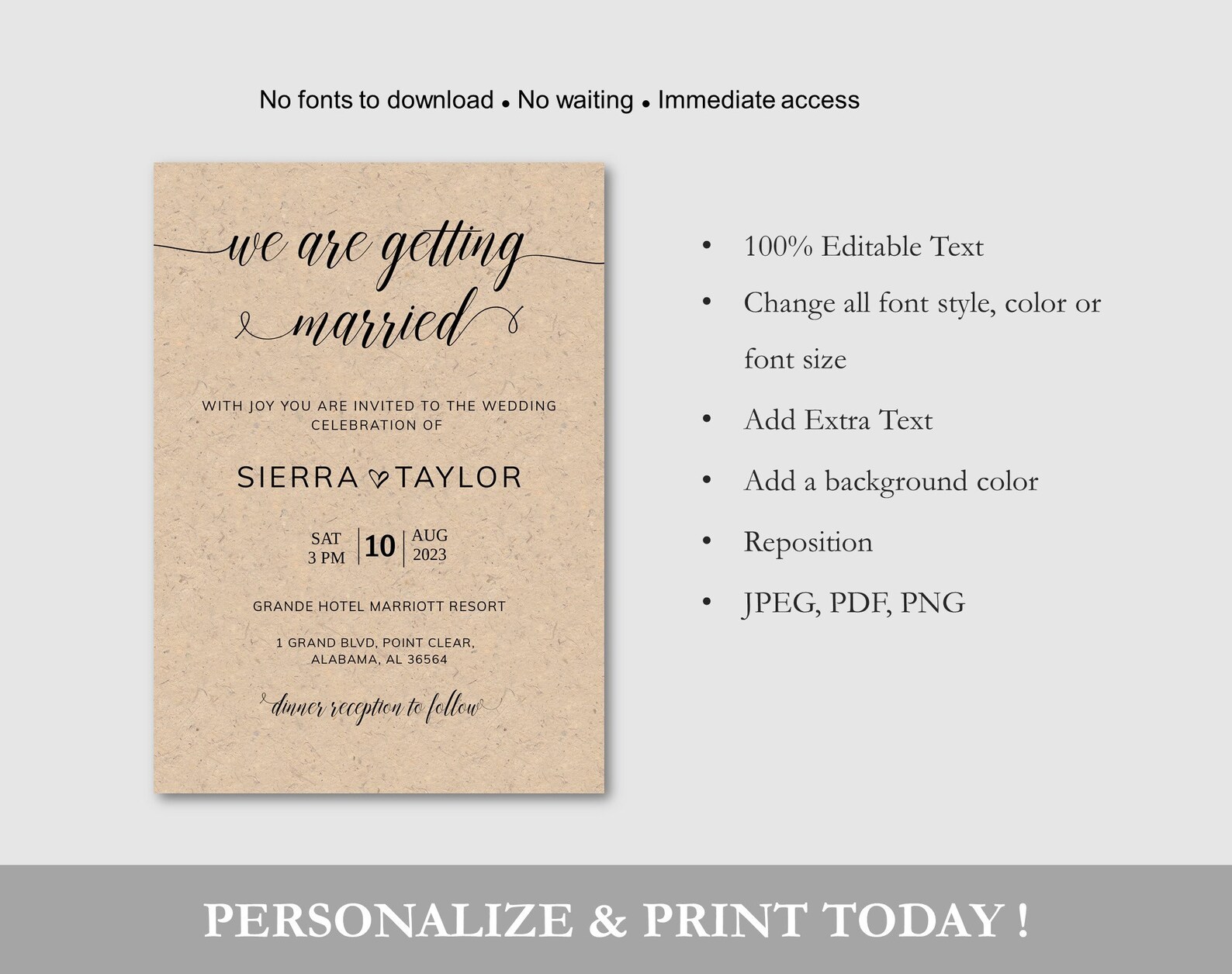 Printable Rustic Wedding Invitation Set Country Wedding - Etsy